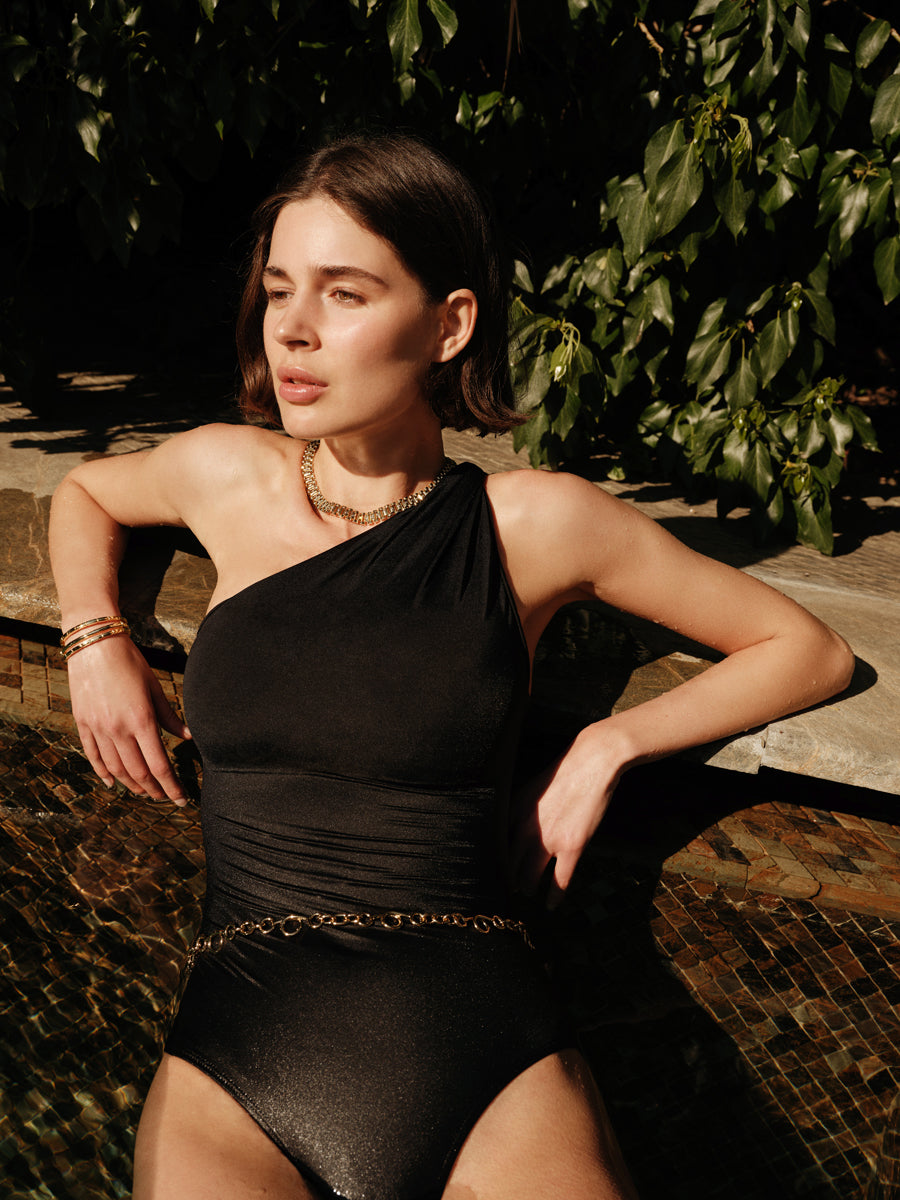 Odette Black Swimsuit with Chain Belt