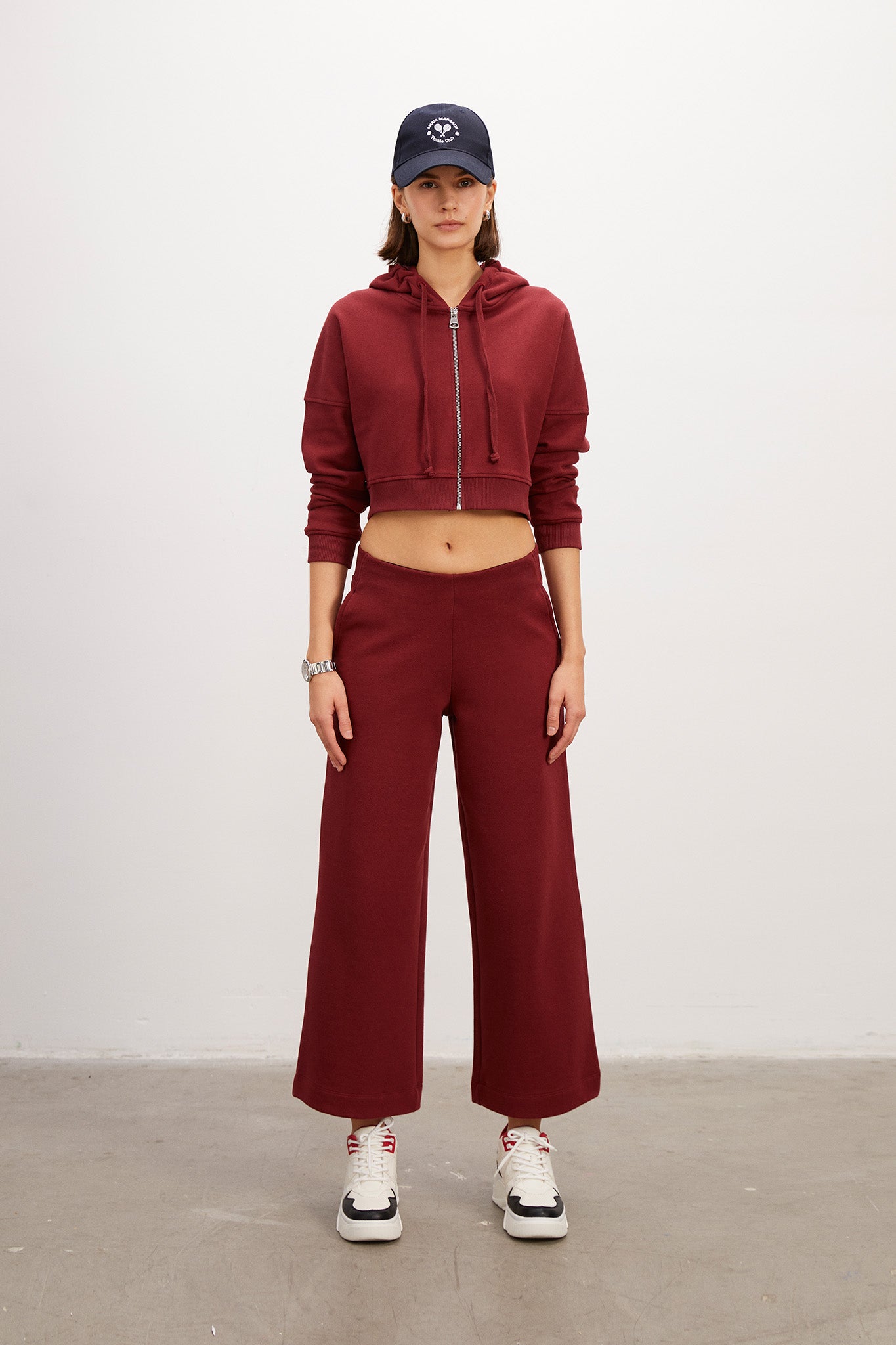 Cropped Flare Burgundy Sweatpants