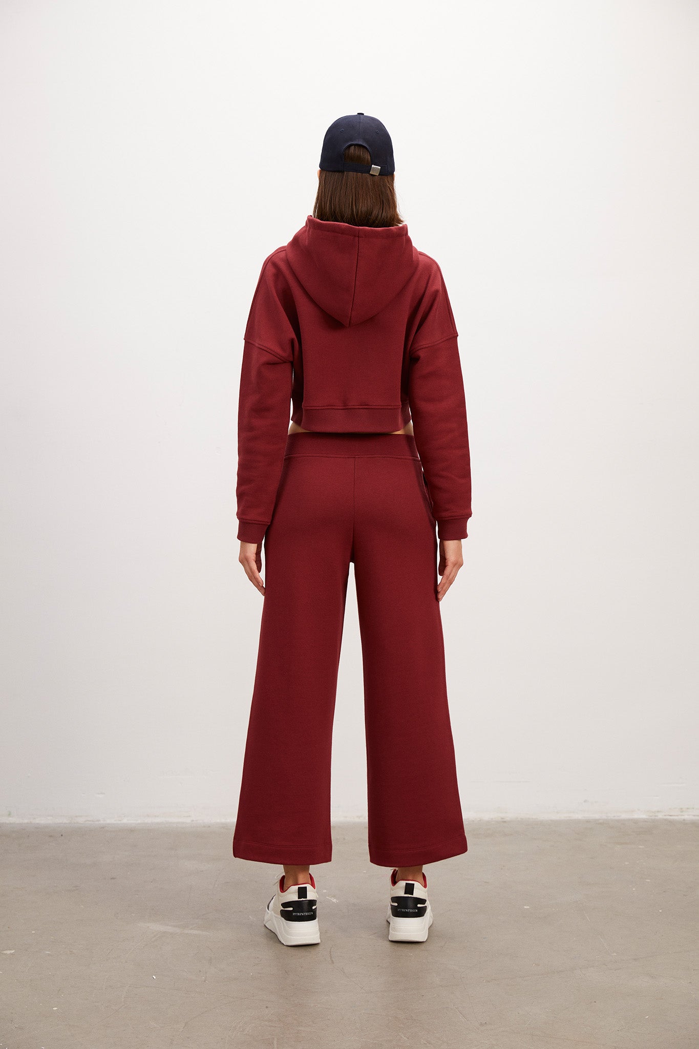 Full Zip Relaxed Crop Burgundy Hoodie