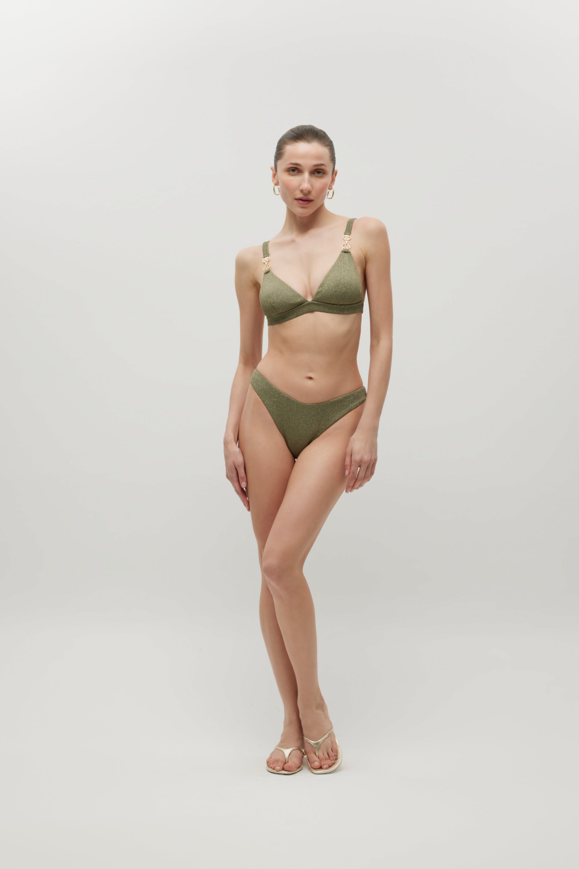 Camille Khaki Shiny Rib Bikini