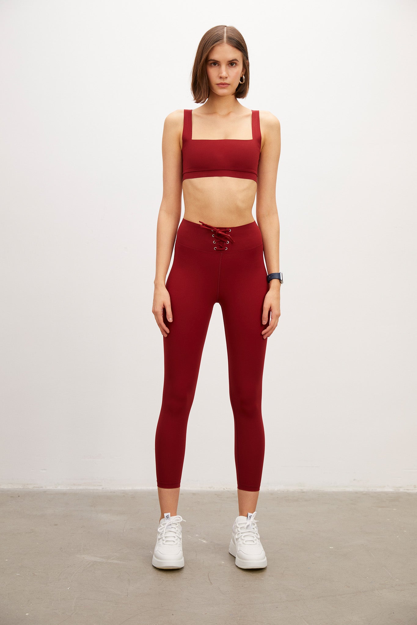 High Waist Lace up Burgundy Shaper Matt Leggings