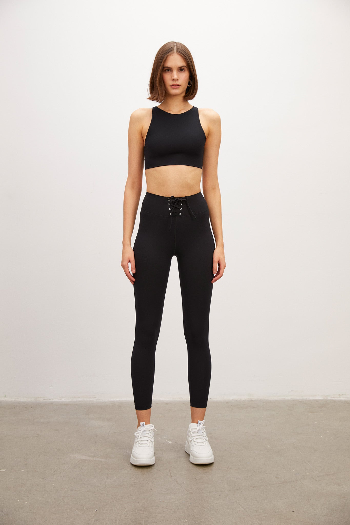 High Waist Lace up Black Matt Leggings
