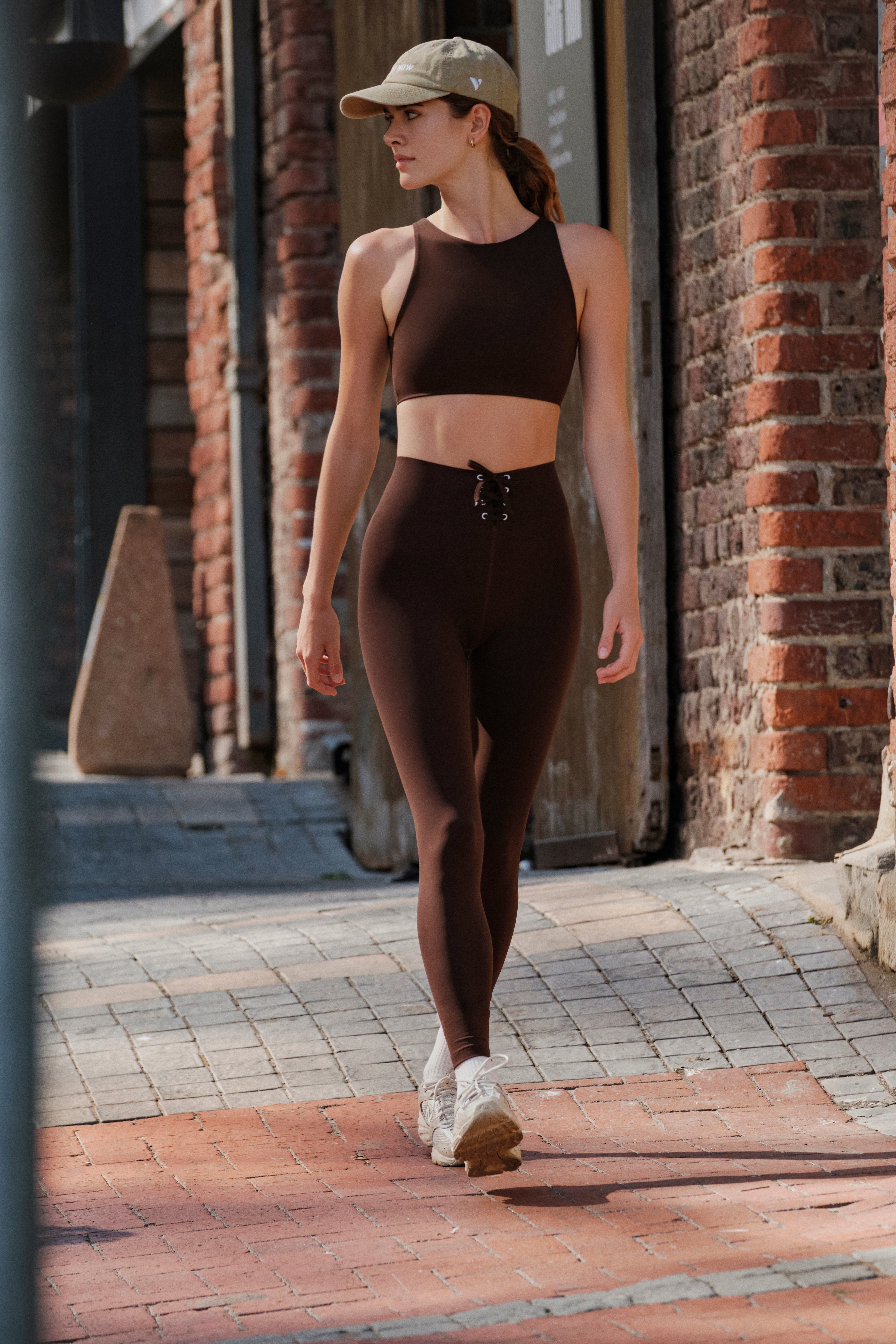 High Waist Lace up Espresso Shaper Matt Leggings
