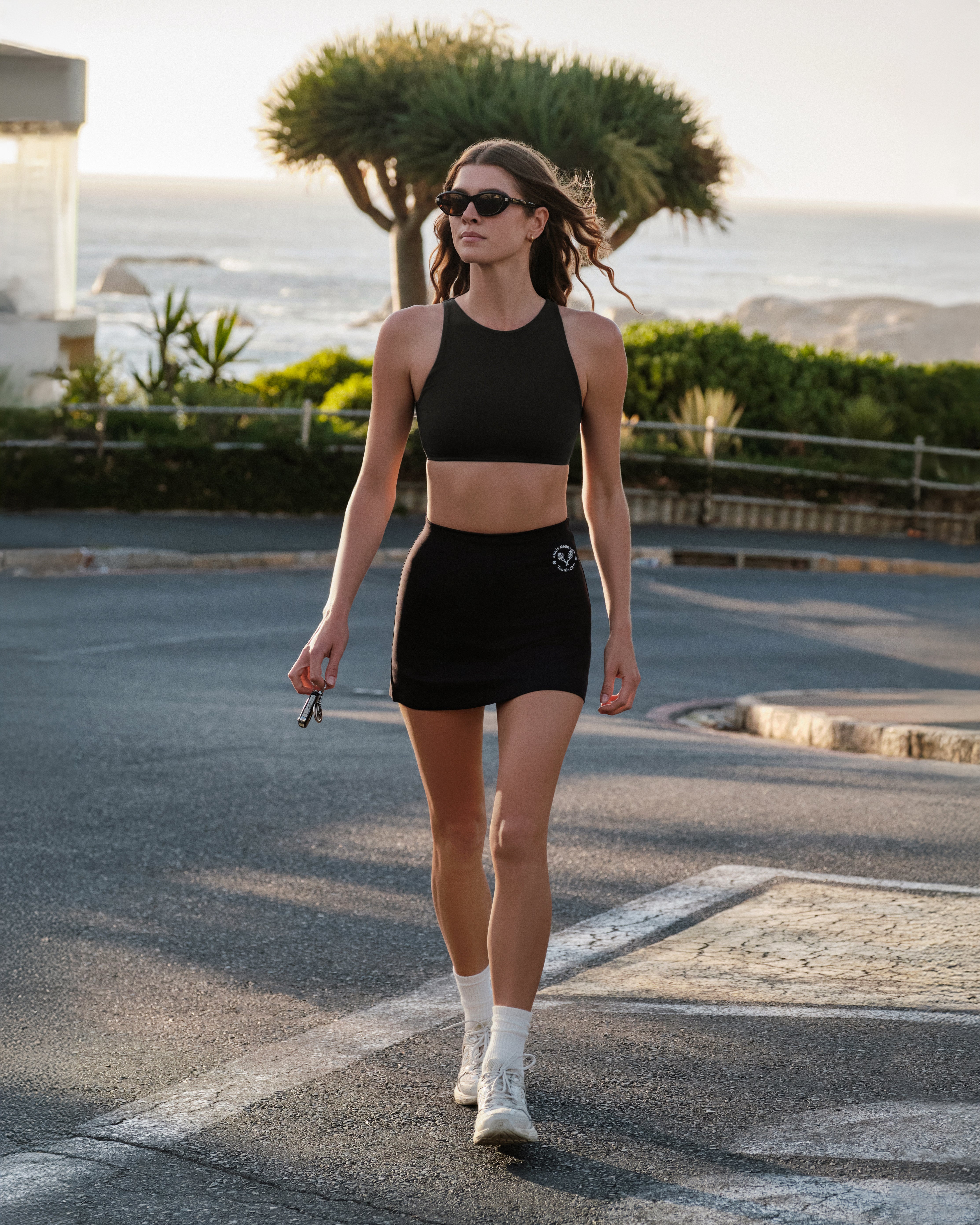 Tennis Club Court Mid-Rise Black Skirt
