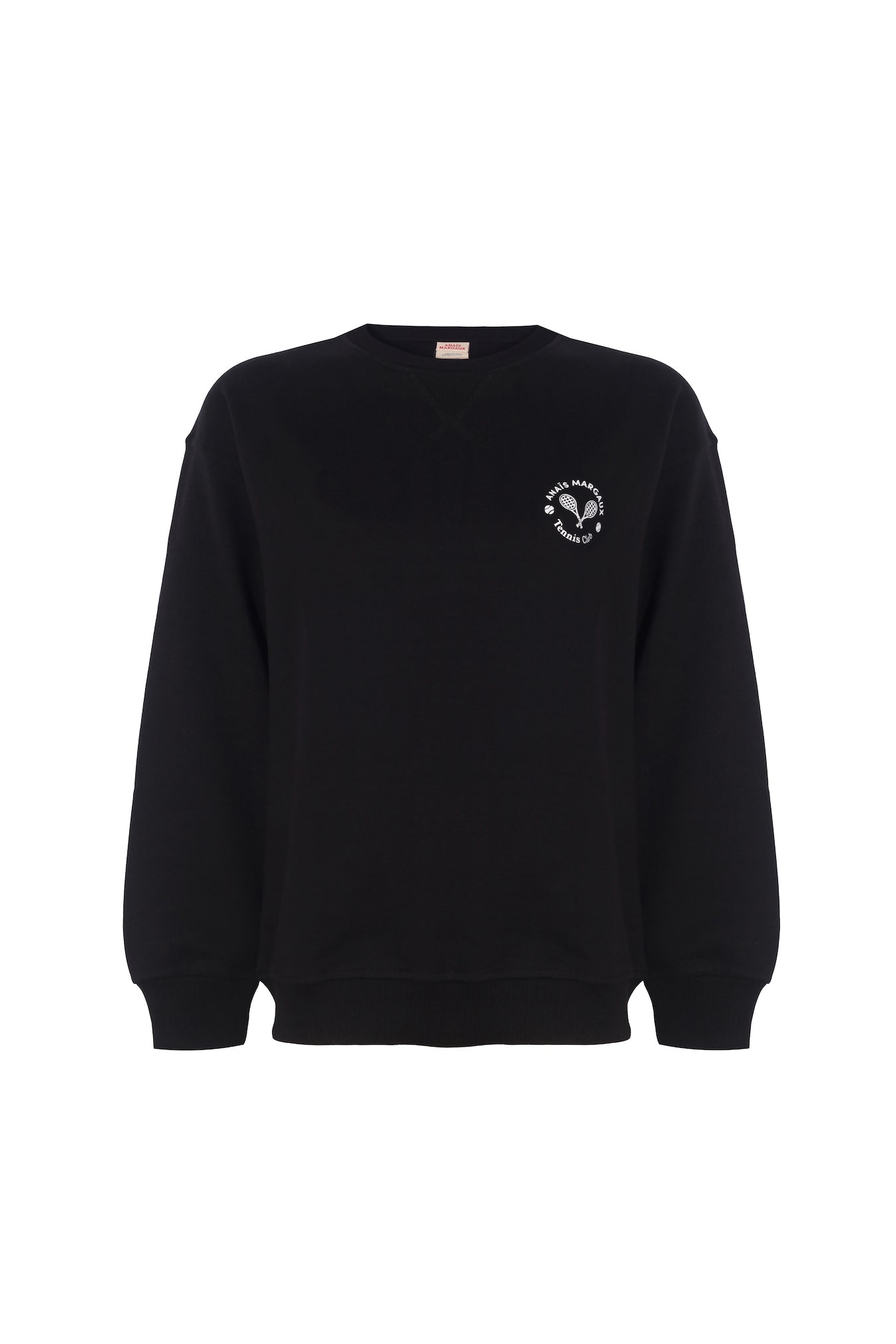 Crew Neck Black Sweatshirt with Tennis Logo