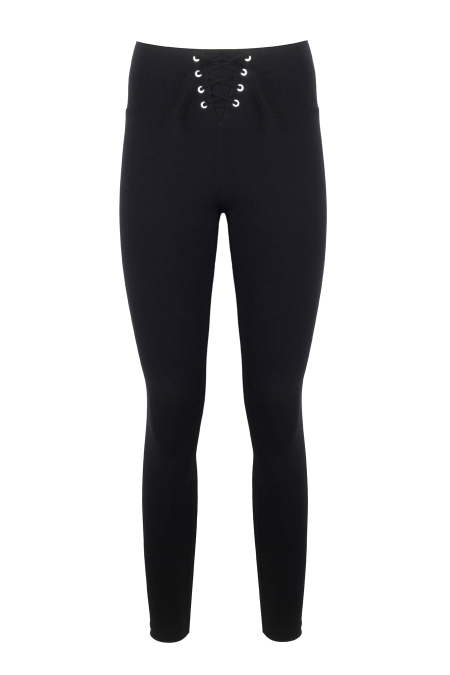 High Waist Lace up Black Matt Leggings
