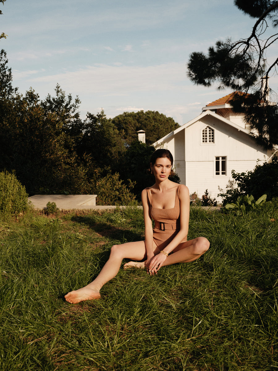 Lisa Brown-Gold Glitter Textured Swimsuit