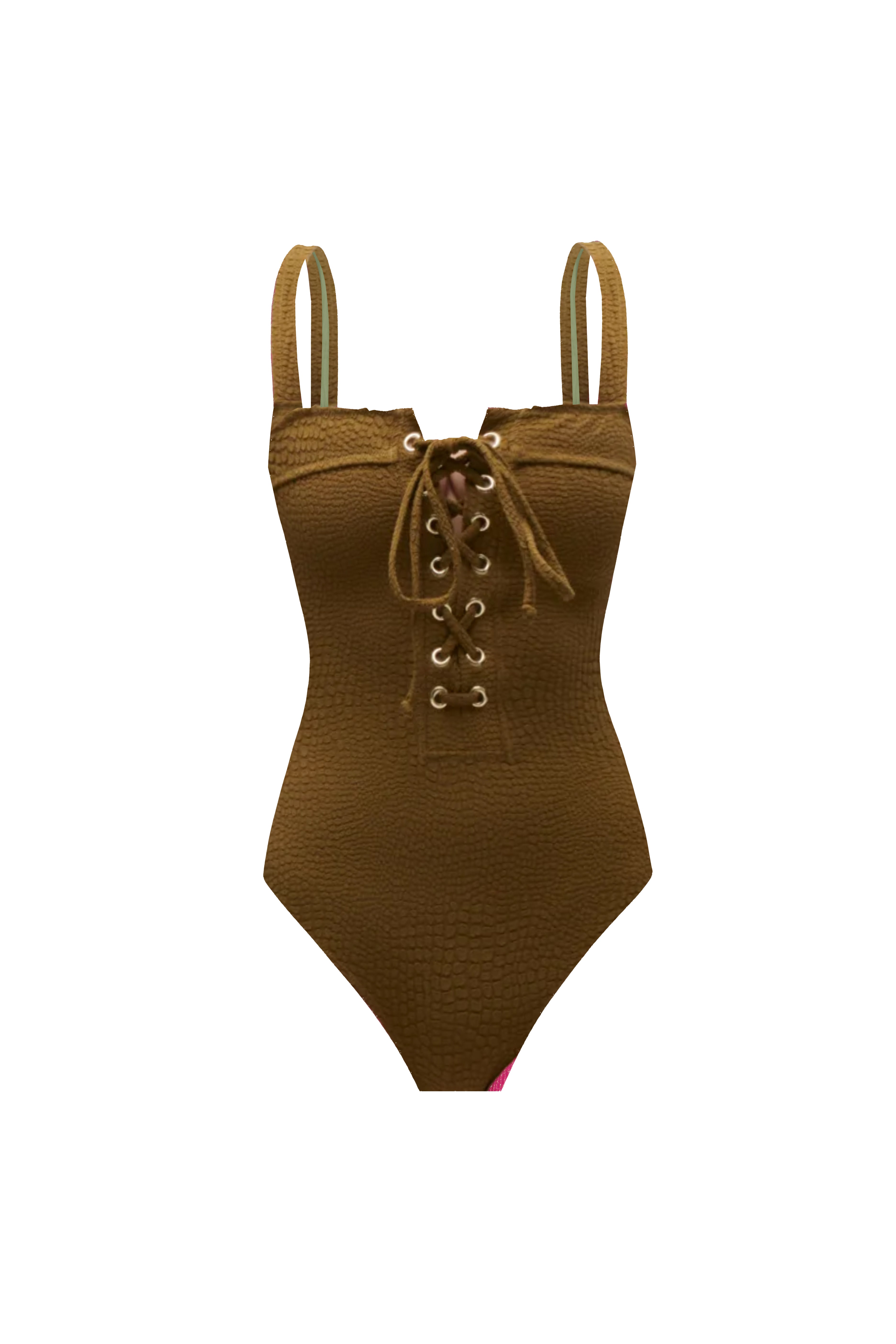 Lea Olive Crocodile Textured Swimsuit