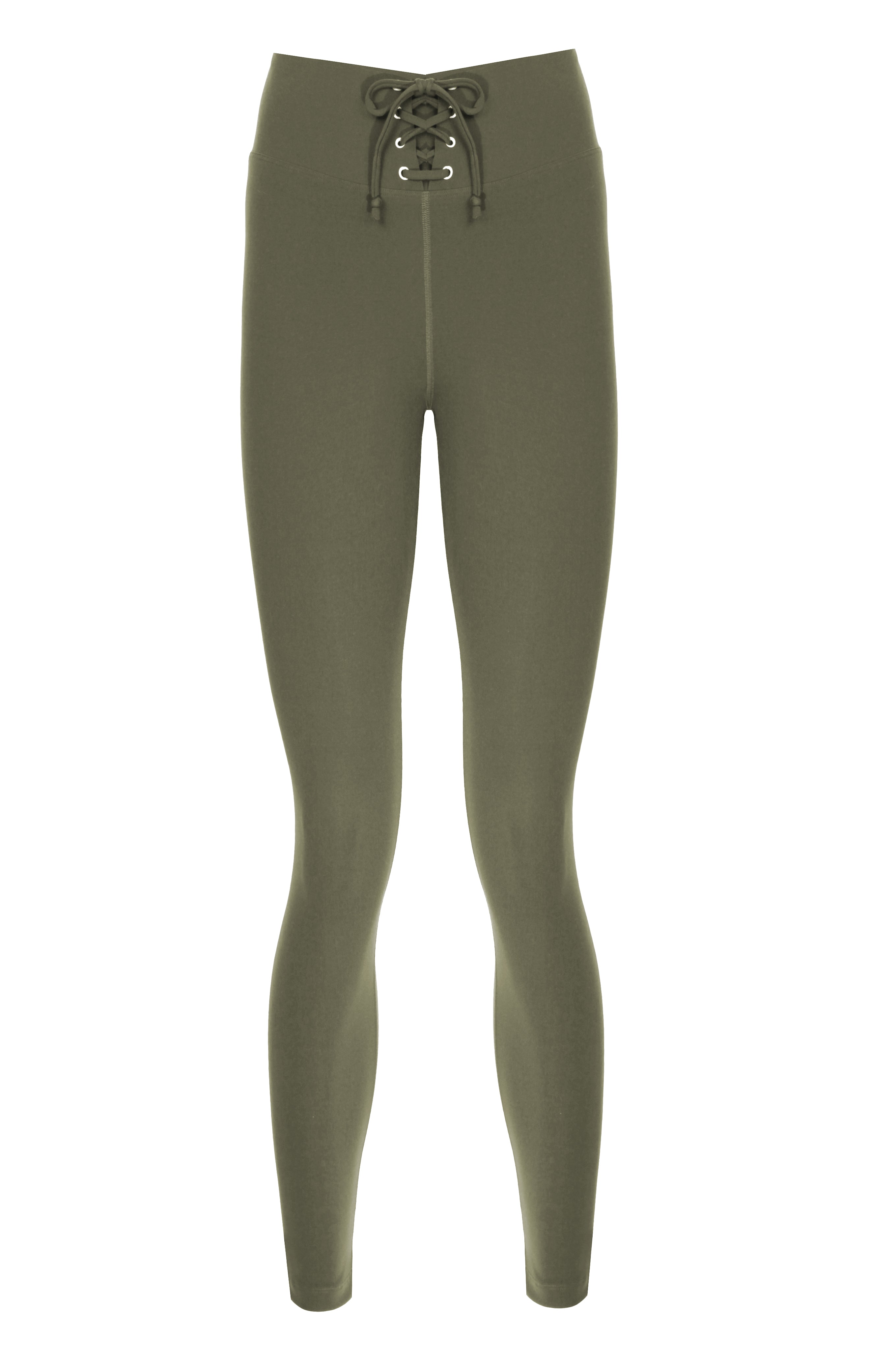 High Waist Lace up Green Shaper Matt Leggings