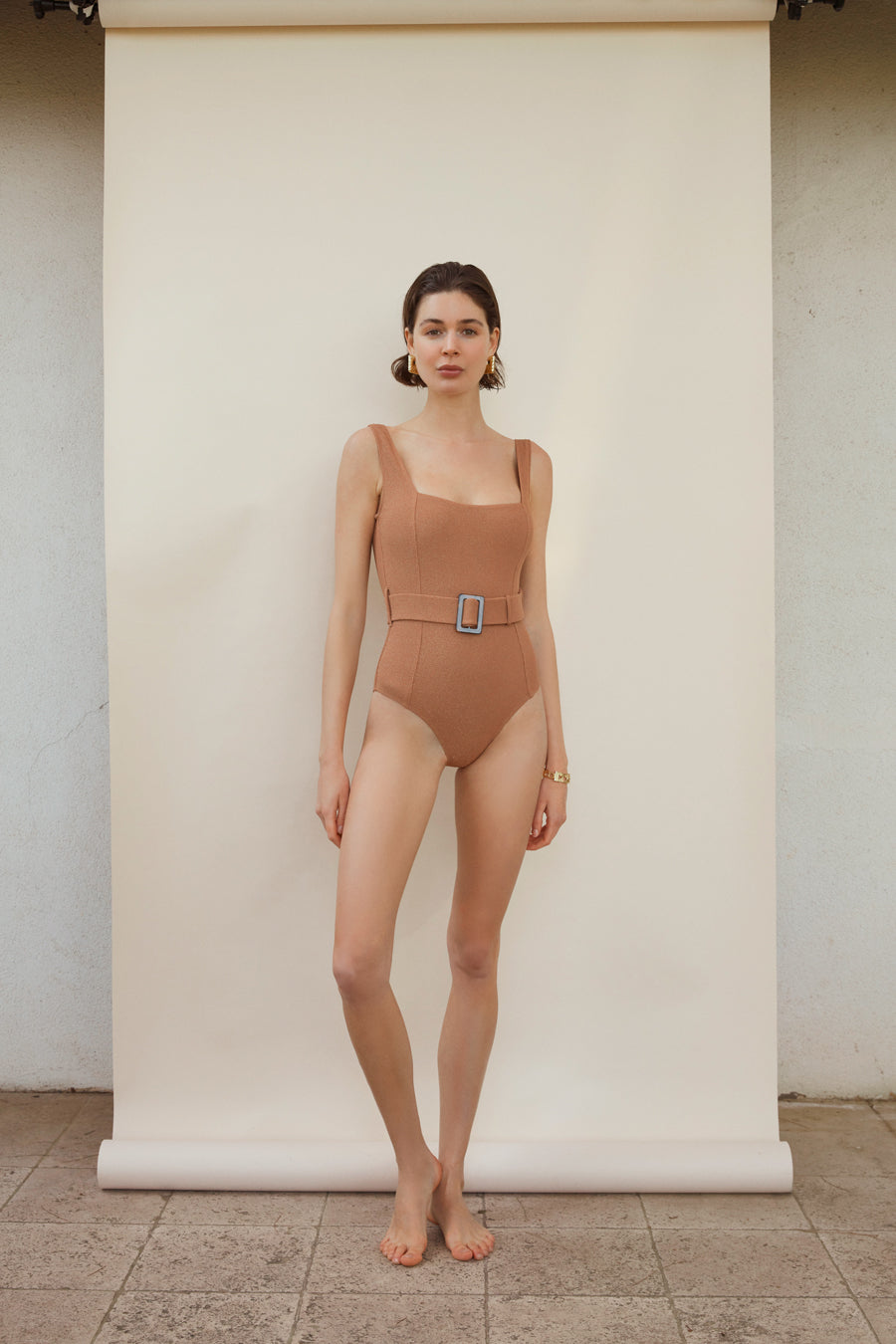 Lisa Brown-Gold Glitter Textured Swimsuit