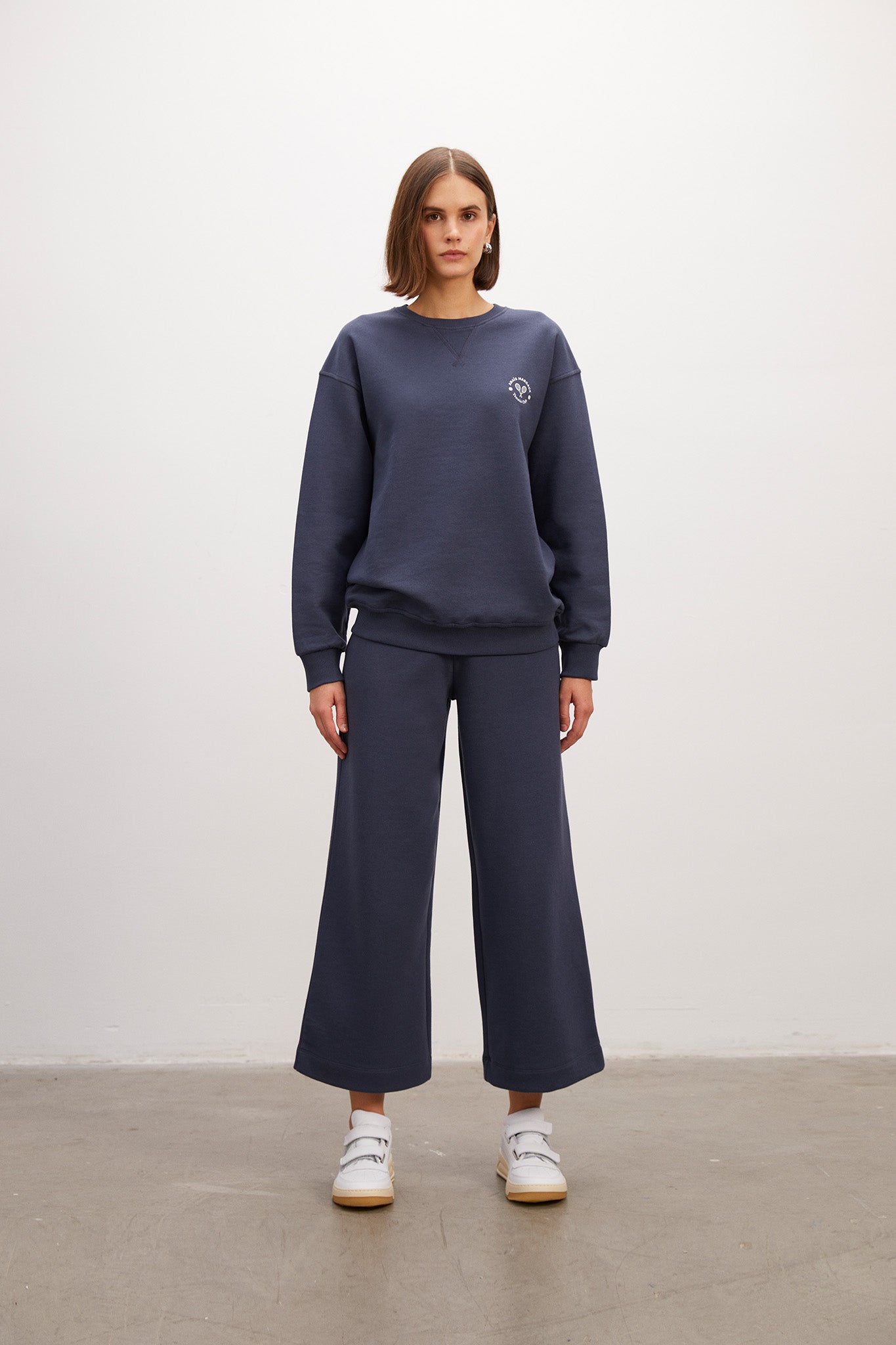Cropped Flare Navy Blue Sweatpants
